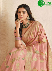 Lovely Peach and Pink Color Silk Fancy, Weaving and Zari Work Classic Saree